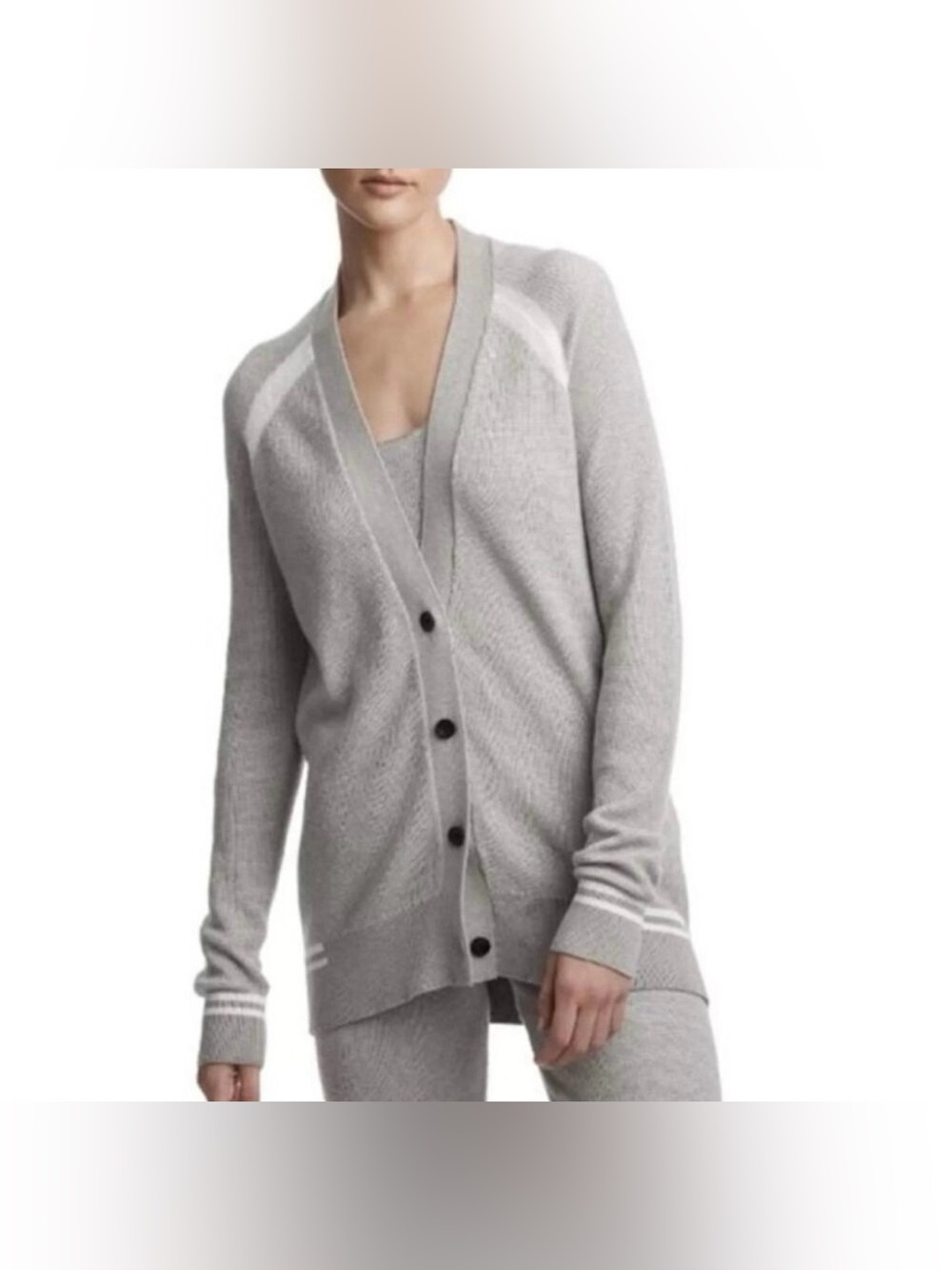 ATM Anthony Thomas Melillo Raglan Sleeve Schoolboy Cardigan Gray White Size XS